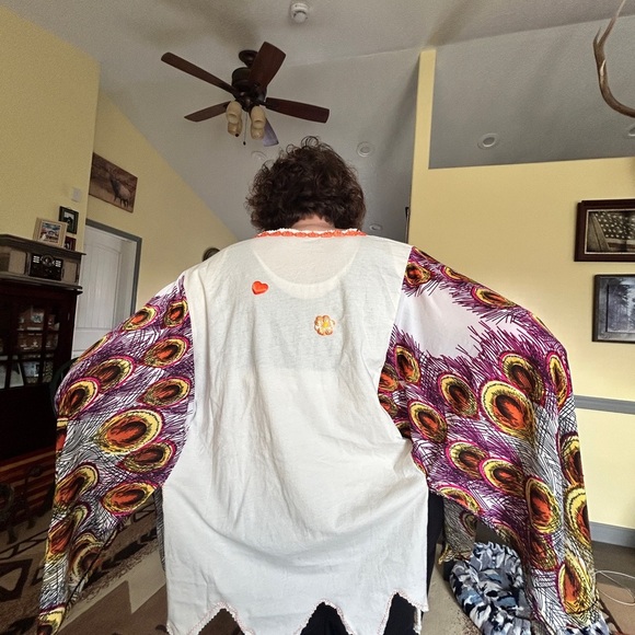 Fun Halloween Pumpkin Top with Colorful Sleeves.  Upcycled handmade! - Picture 5 of 5